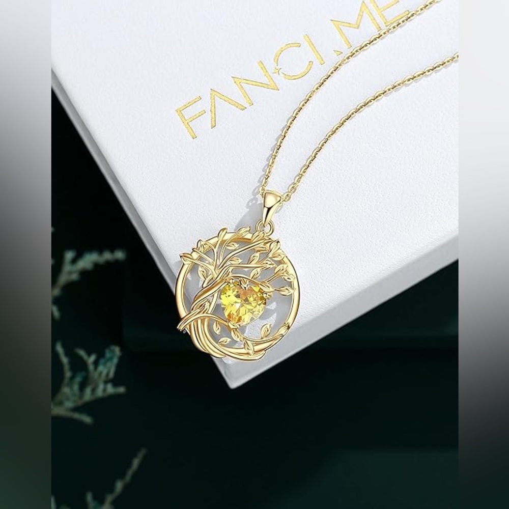 Fancime Tree of Life Heart Birthstone Necklace Fanci Me Sterling Citrine NEW - Picture 16 of 16